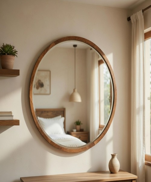 60 cm Round Wall Mirror with Natural Finish 